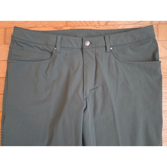 Lululemon Pants Mens Olive Green ABC Trousers Slim Fit 5 Pocket Sz 35 EUC - Picture 2 of 6